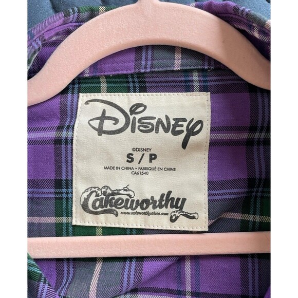 Disney Cakeworthy Snow White Evil Queen Villain Purple Plaid‎ Button Up- size S - Picture 8 of 13